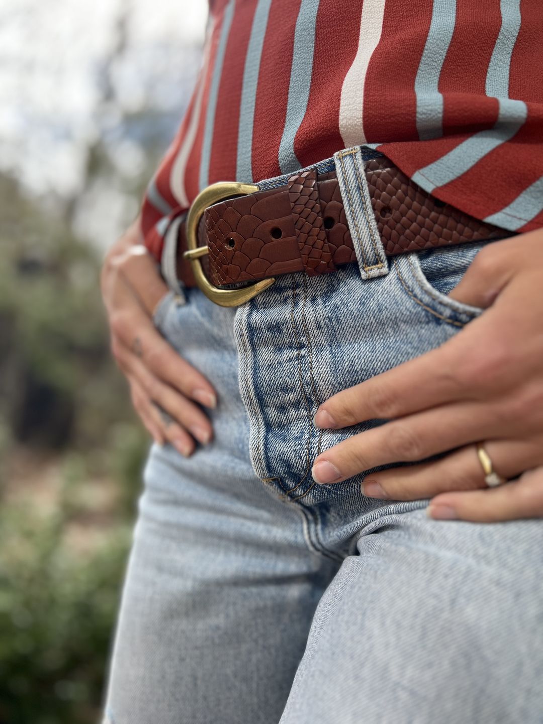Customer photo review of Snake Skin Embossed 100 % Real Leather Belt Made in Canada