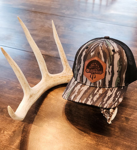 Customer photo review of Custom Leather Patch Trucker Hat - Richardson 112P