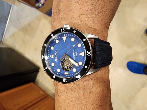 Customer photo review of Aquacy Hei Matau Cave Diver Open Heart Men's Automatic 200M Blue Mother of Pearl Dive Watch CD.38.BLMOP.B.L