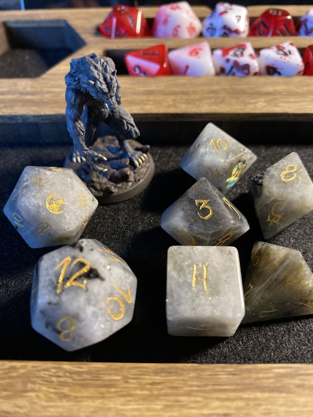 Customer photo review of WEREWOLF "MOONSTONE" LABRADORITE STONE DICE SET