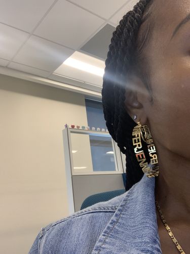 Customer photo review of Hoop Name Earrings