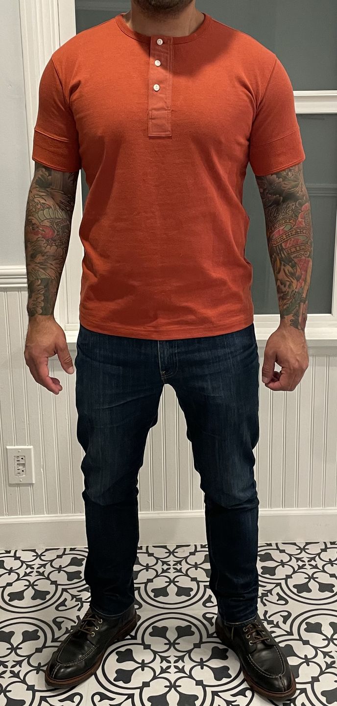 Customer photo review of Vintage Short Sleeve Henley T-Shirt - Brick Red