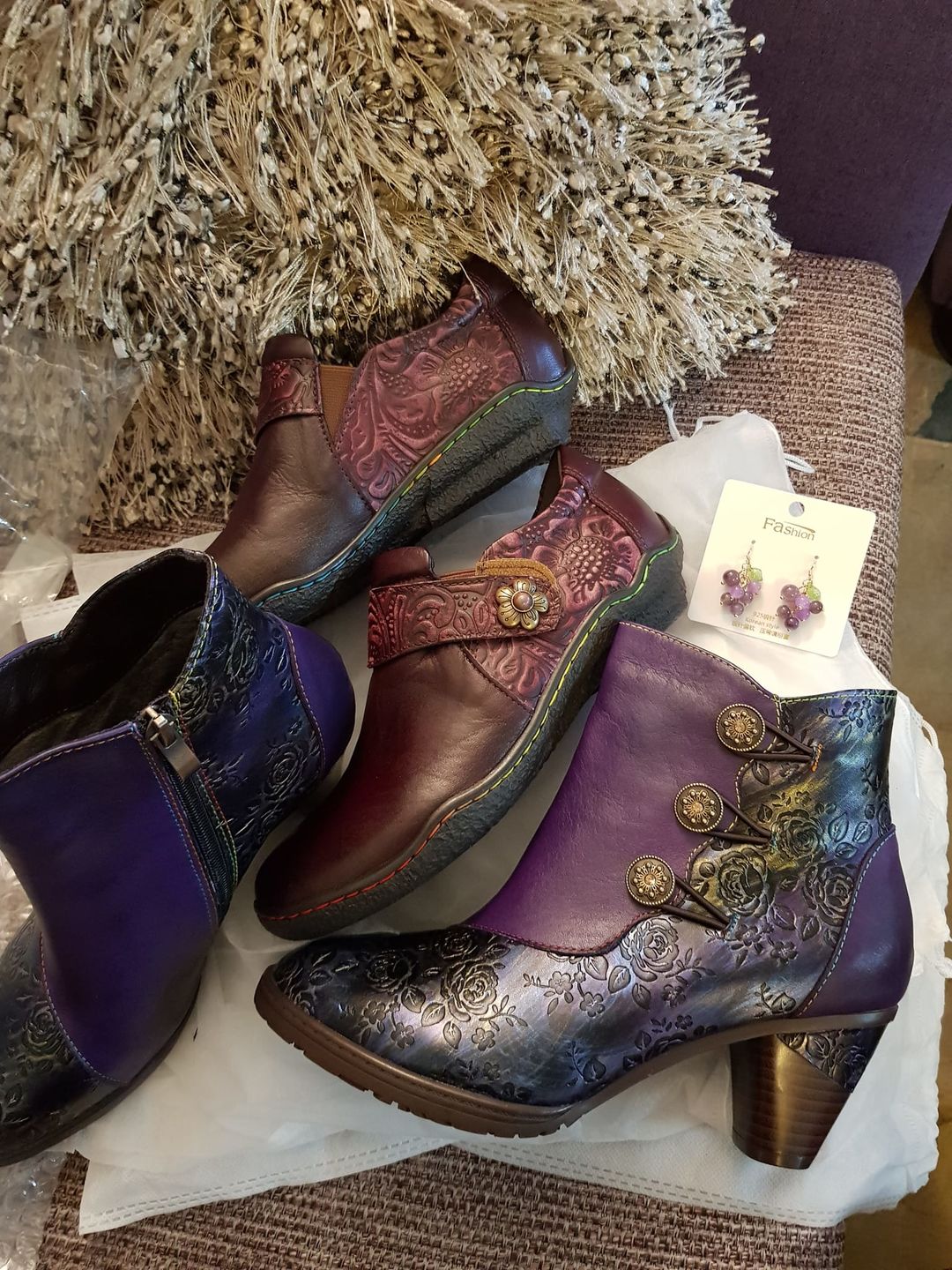 Customer photo review of Retro Handmade Floral Stitching Button Boots