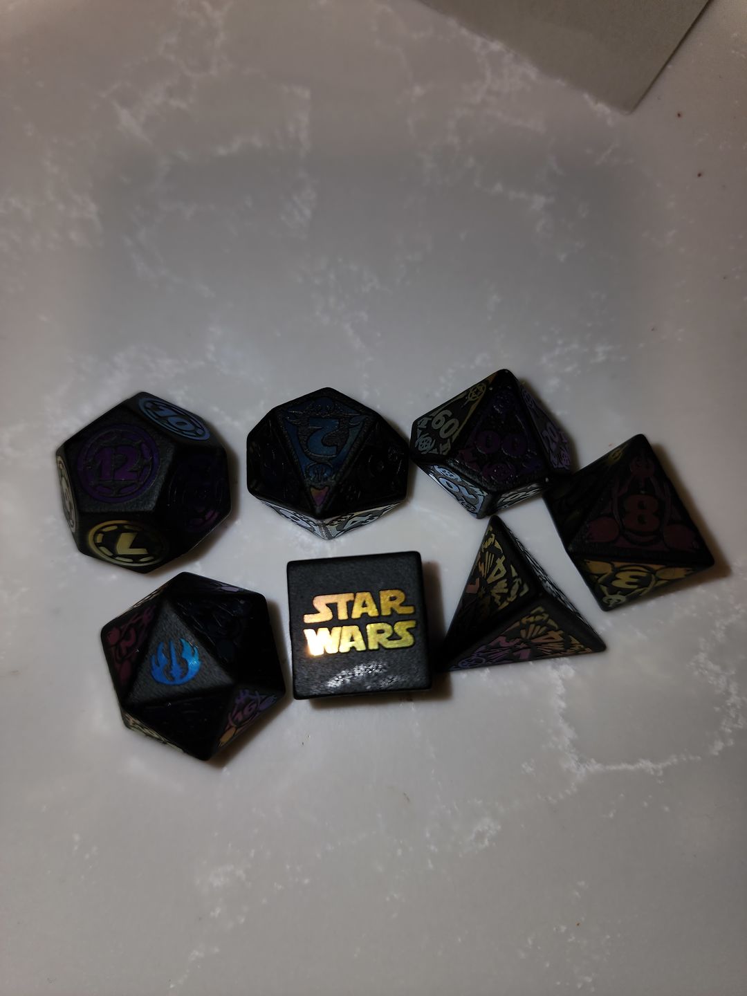 Customer photo review of URWizards Obsidian Raised Plating Number Dice Set Star Wars