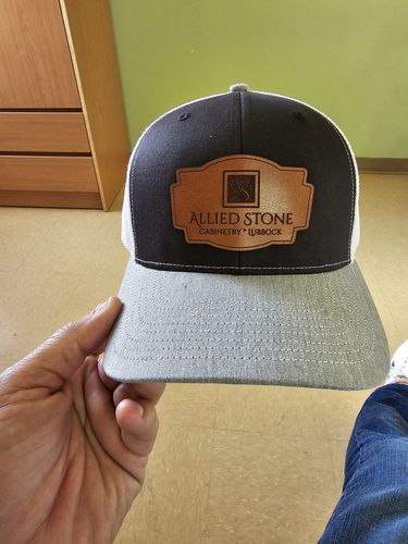 Customer photo review of Custom Leather Patch Trucker Hat - Richardson 112