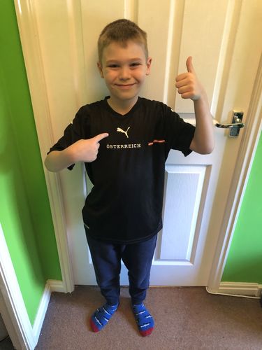 Customer photo review of Kids Mystery Football Shirt