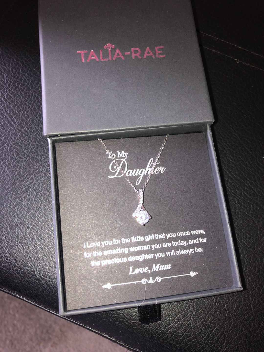 Customer photo review of "TO MY DAUGHTER, LOVE MUM" WHITE GOLD NECKLACE