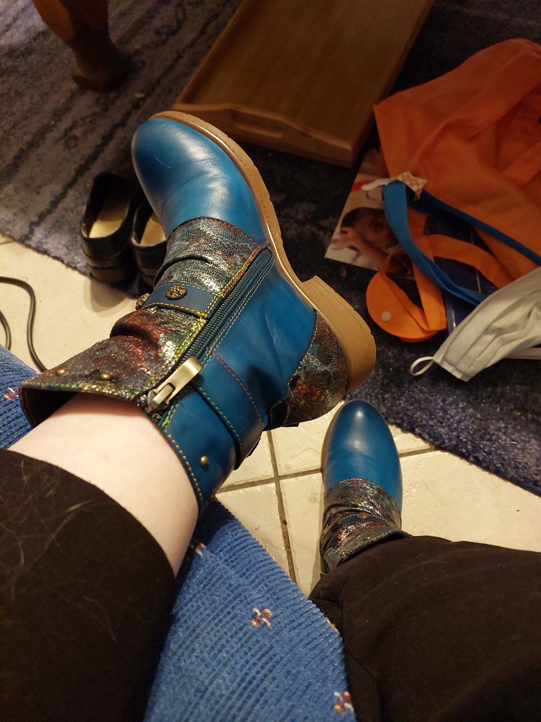 Customer photo review of Retro Handmade Floral Stitching Button Boots
