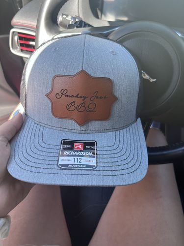 Customer photo review of Custom Leather Patch Trucker Hat - Richardson 112