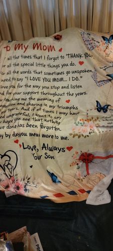 Customer photo review of Mom - Giant Post Card Blanket - From Son