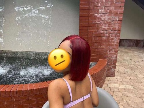 Customer photo review of 200% Vibrant Burgundy Straight Bob Transparent Lace Frontal Wig