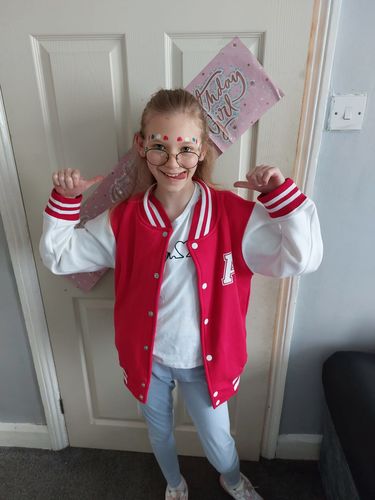 Customer photo review of Home Run Personalised Initial Baseball Jacket (1-10 Years)
