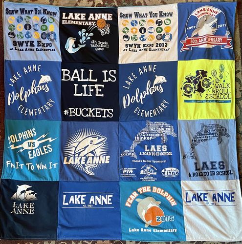 T-shirt quilt featuring lake anne elementary dolphins by Cristin from VA