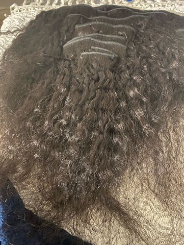 Customer photo review of Clip Ins Extension Kinky Straight 12A+ Virgin Human Hair Extension