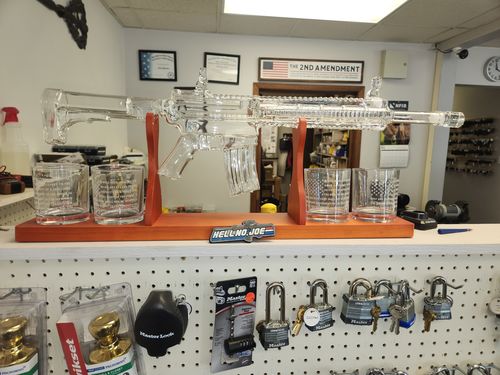 Customer photo review of AR-15 Glass Decanter with 2nd Amendment Whiskey Glasses
