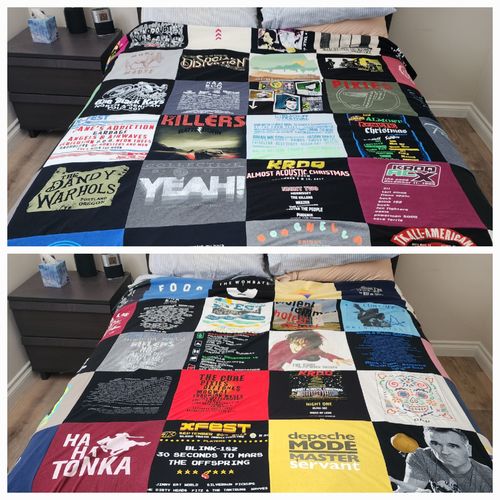 T-shirt quilt with music, concerts themes