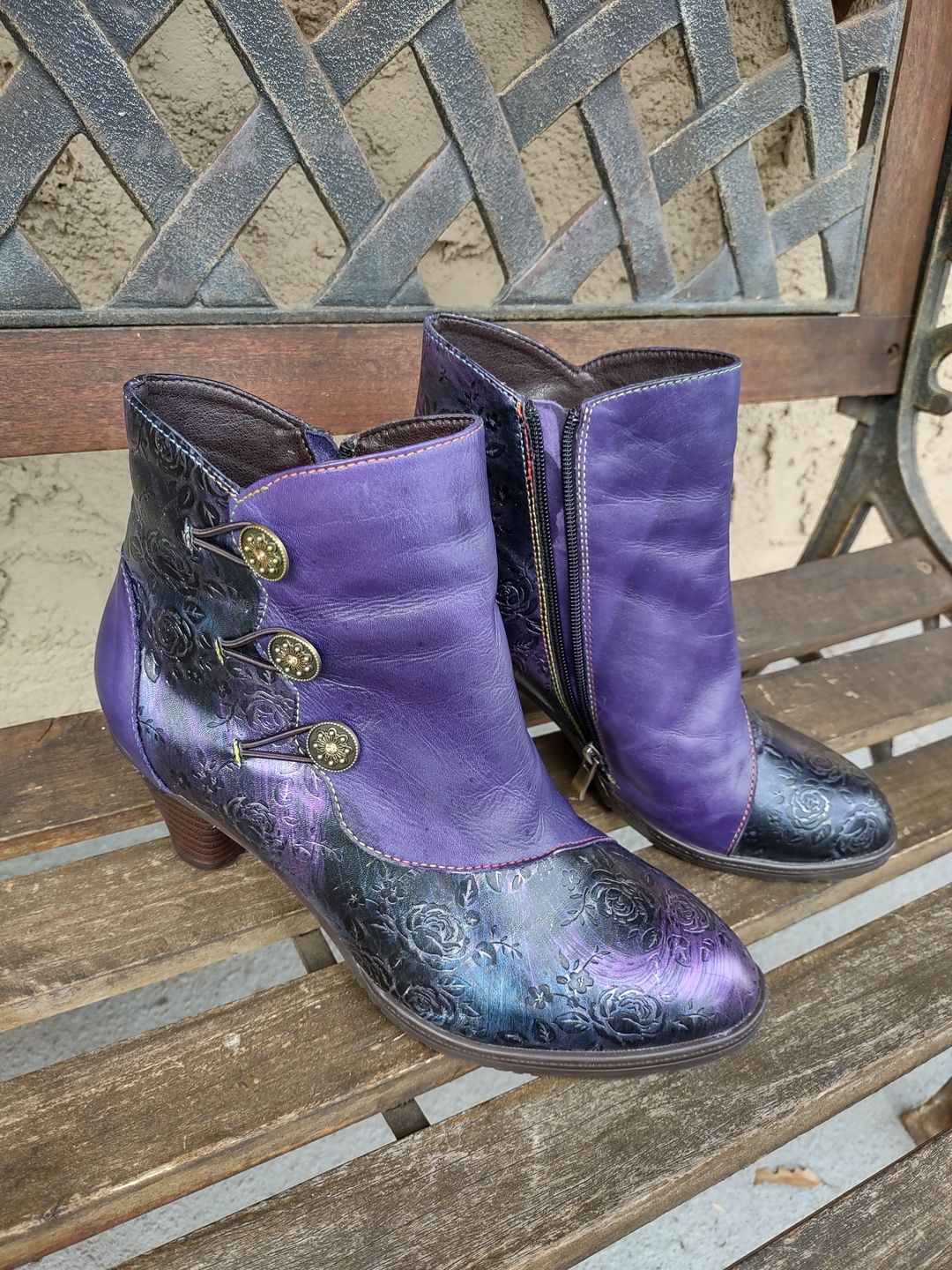 Customer photo review of Retro Handmade Floral Stitching Button Boots