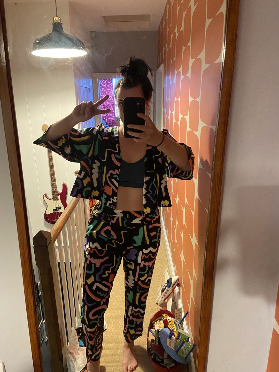 Customer photo review of Black Scribble Holiday Trousers