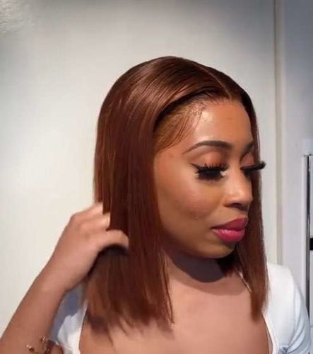 Customer photo review of 200% Density Dark Brown Straight Bob Lace Frontal Wig