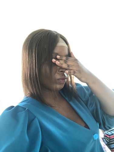 Customer photo review of 200% Density Dark Brown Straight Bob Lace Frontal Wig