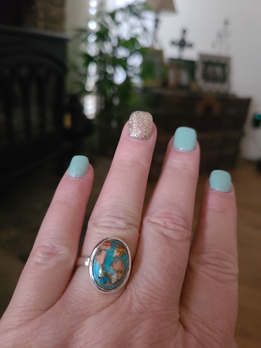 Customer photo review of Oyster Copper Turquoise Ring Sterling Silver