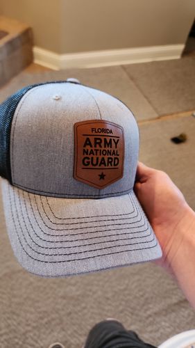 Customer photo review of Custom Leather Patch Trucker Hat - Richardson 112