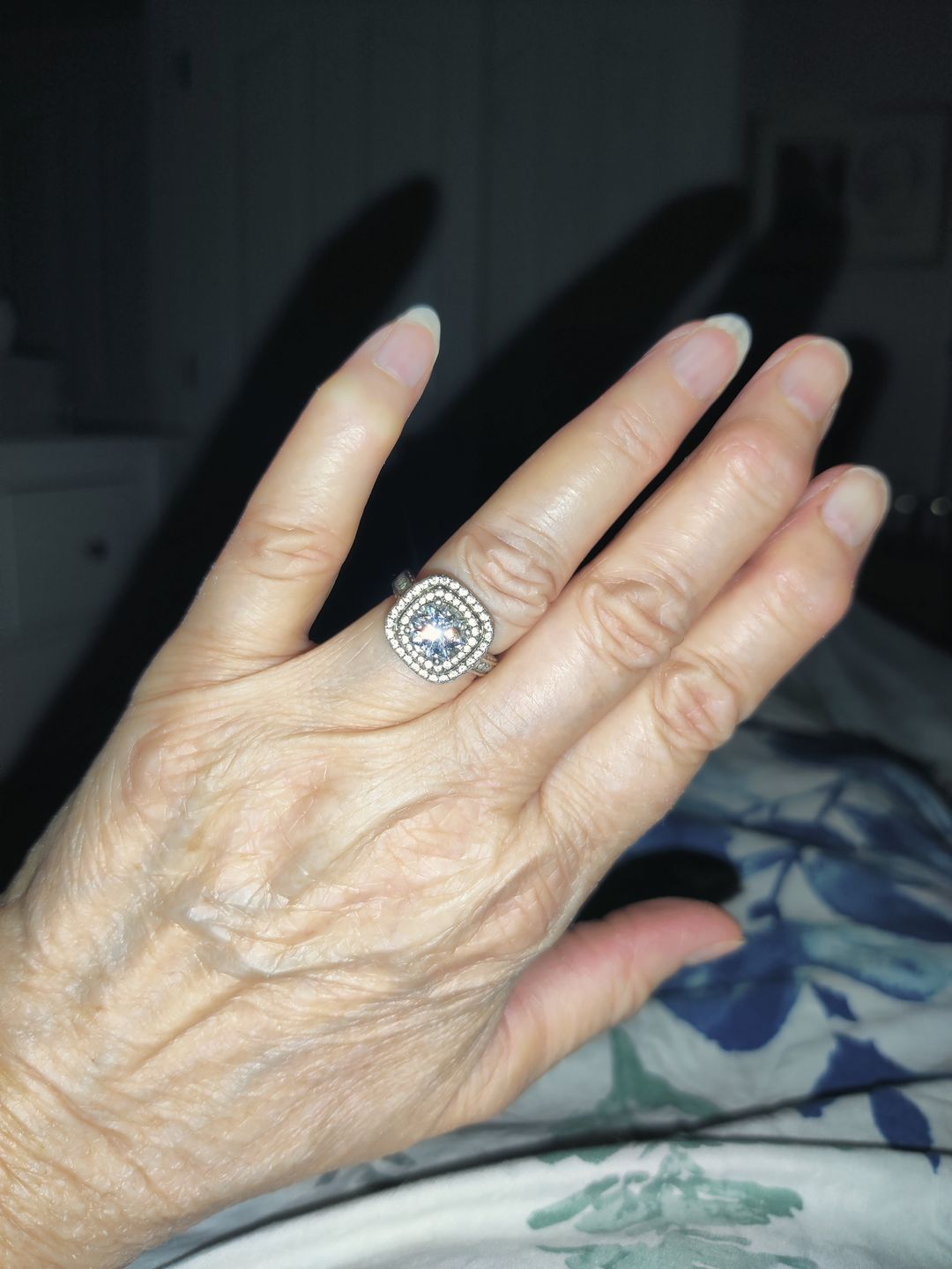 Customer photo review of Double Halo Moissanite Channel Set Engagement Ring