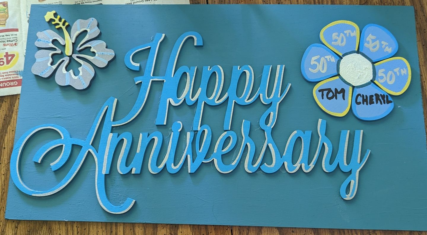 Customer photo review of Unfinished Wood Happy Anniversary Shape - Word Anniversary Craft - up to 36"