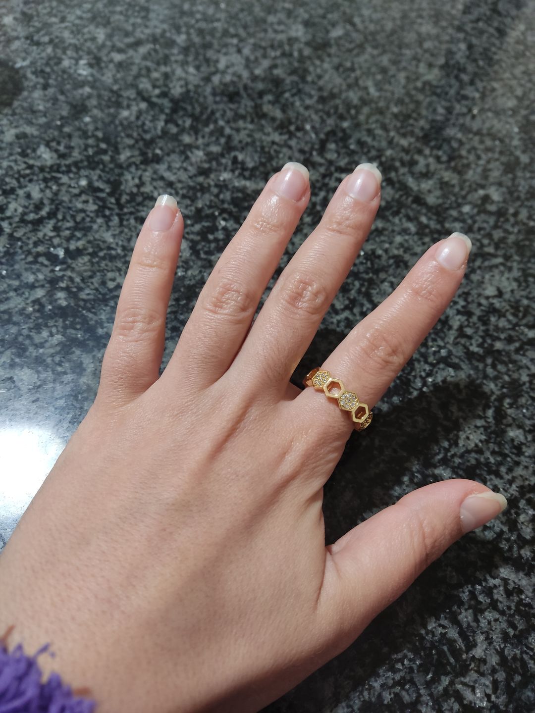 Customer photo review of Gold & Crystal Honeycomb Ring