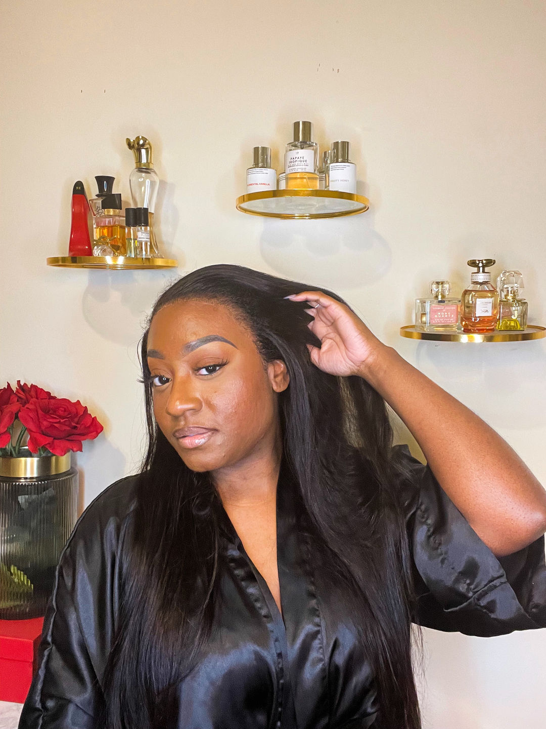 Customer photo review of 4C Edges | Luvwin 180% Density Straight with Yaki Edges Free Parting Undetectable Lace Front Wig | Afro Inspired