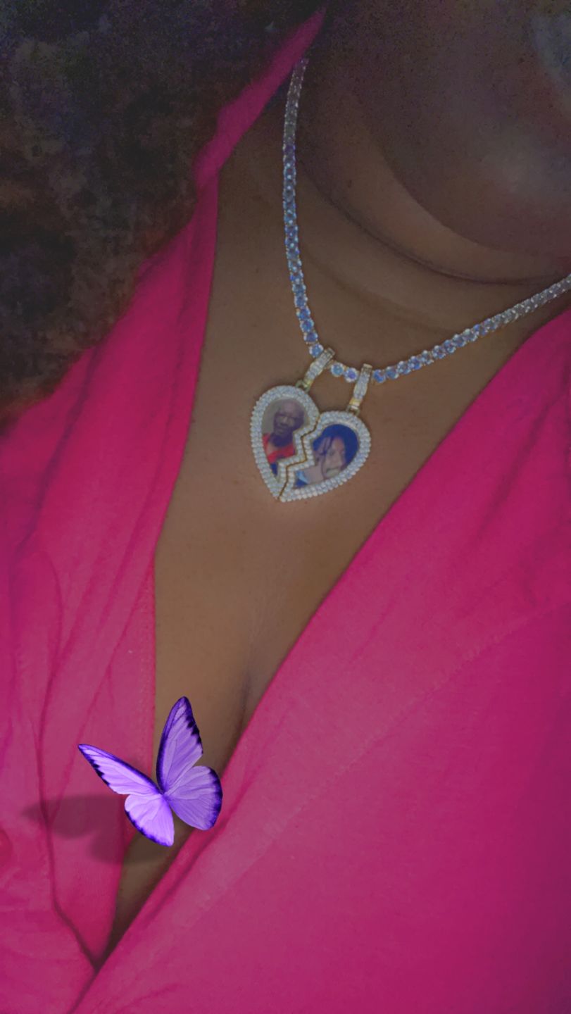 Customer photo review of Split heart Custom picture necklace