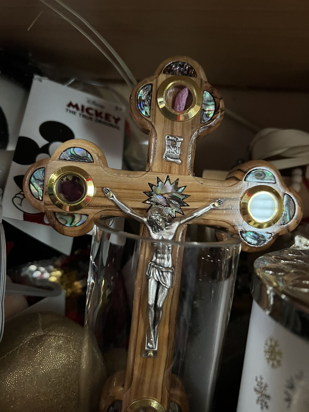 Customer photo review of Olive Wood Crucifix (Partially covered with Mother of Pearl) - Holy Land Crucifixes