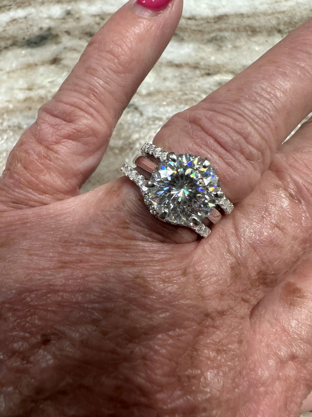 Customer photo review of Curved Pave Moissanite Half Eternity Wedding Band Stackable Ring