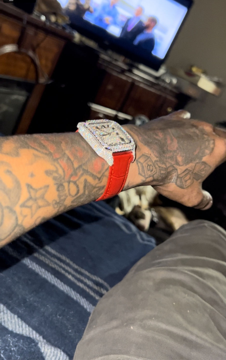 Customer photo review of Moissanite VVS Iced Out Baller Square Leather Watch