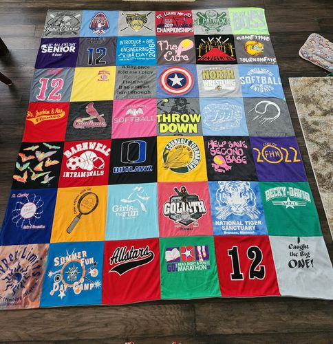 T-shirt quilt featuring unset university by Katie from MO