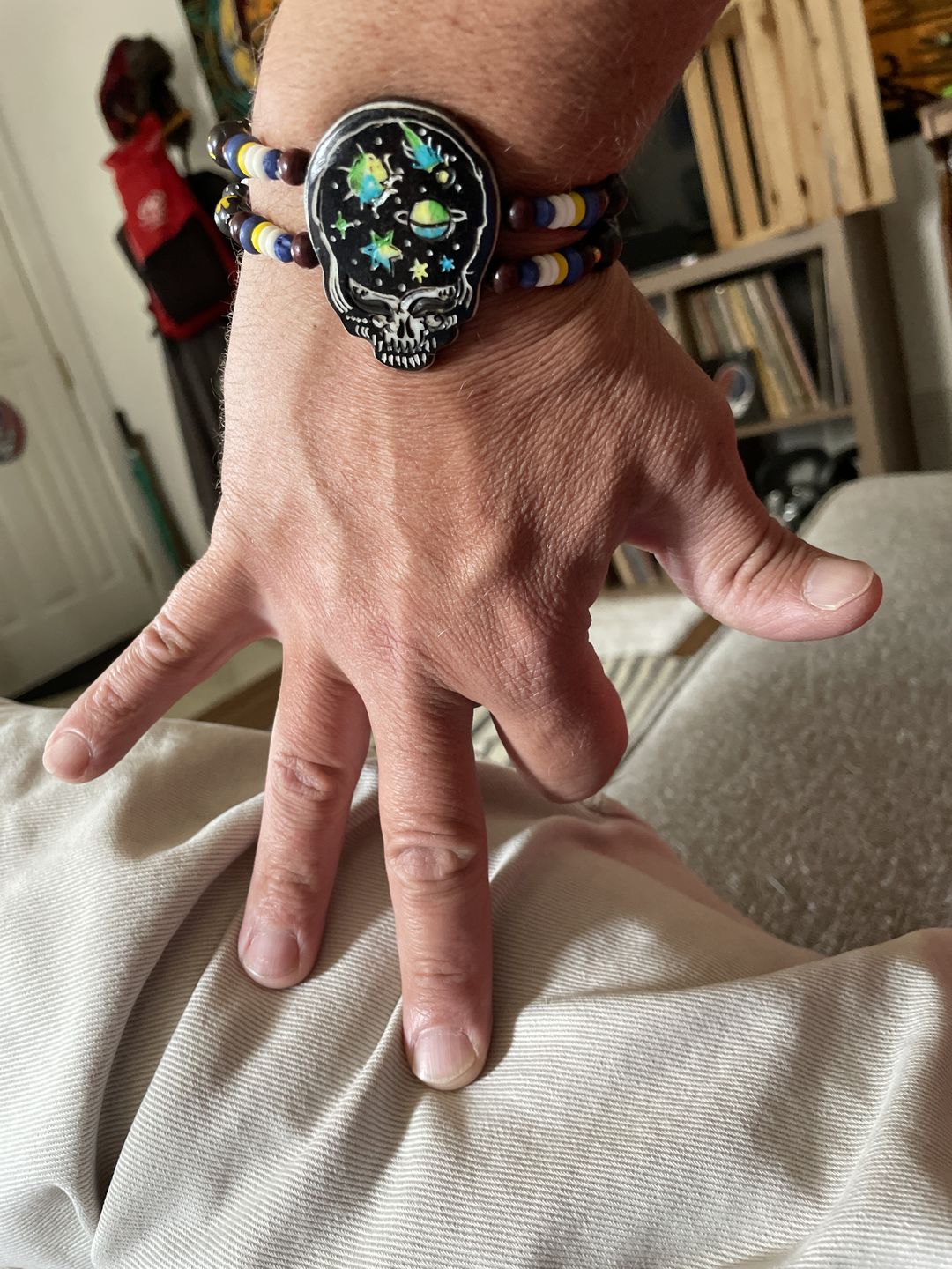 Customer photo review of Grateful Dead Cosmic Stealie Bone Bead Bracelet