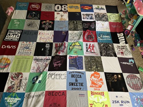 T-shirt quilt from unknown school by Rebecca from MI