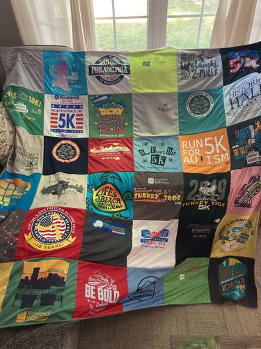 T-shirt quilt with running, fitness themes by Kaitlin from VA