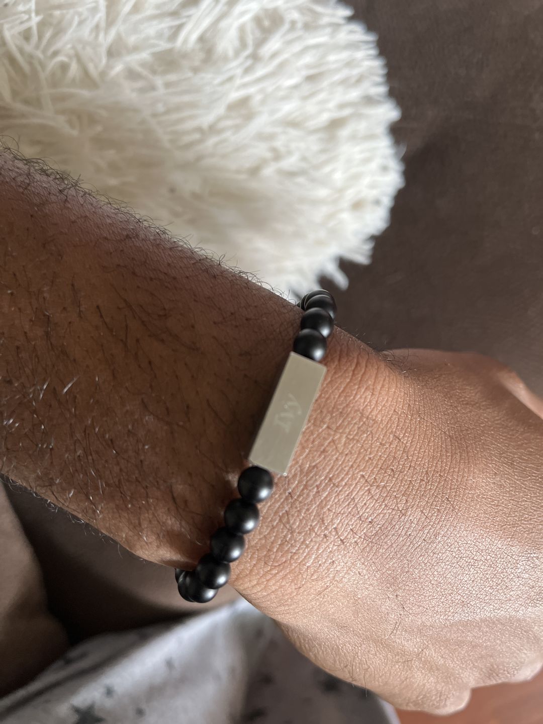 Customer photo review of 6mm Matte Black Rectangle Bead Bracelet