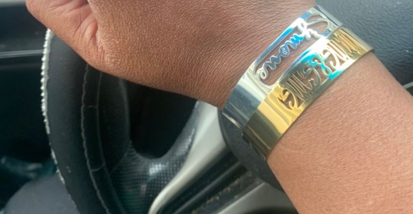 Customer photo review of Cutout Script Name Bangle