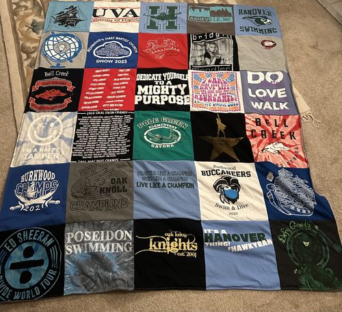 T-shirt quilt featuring burkwood champs, oak knoll champions by Karen from VA