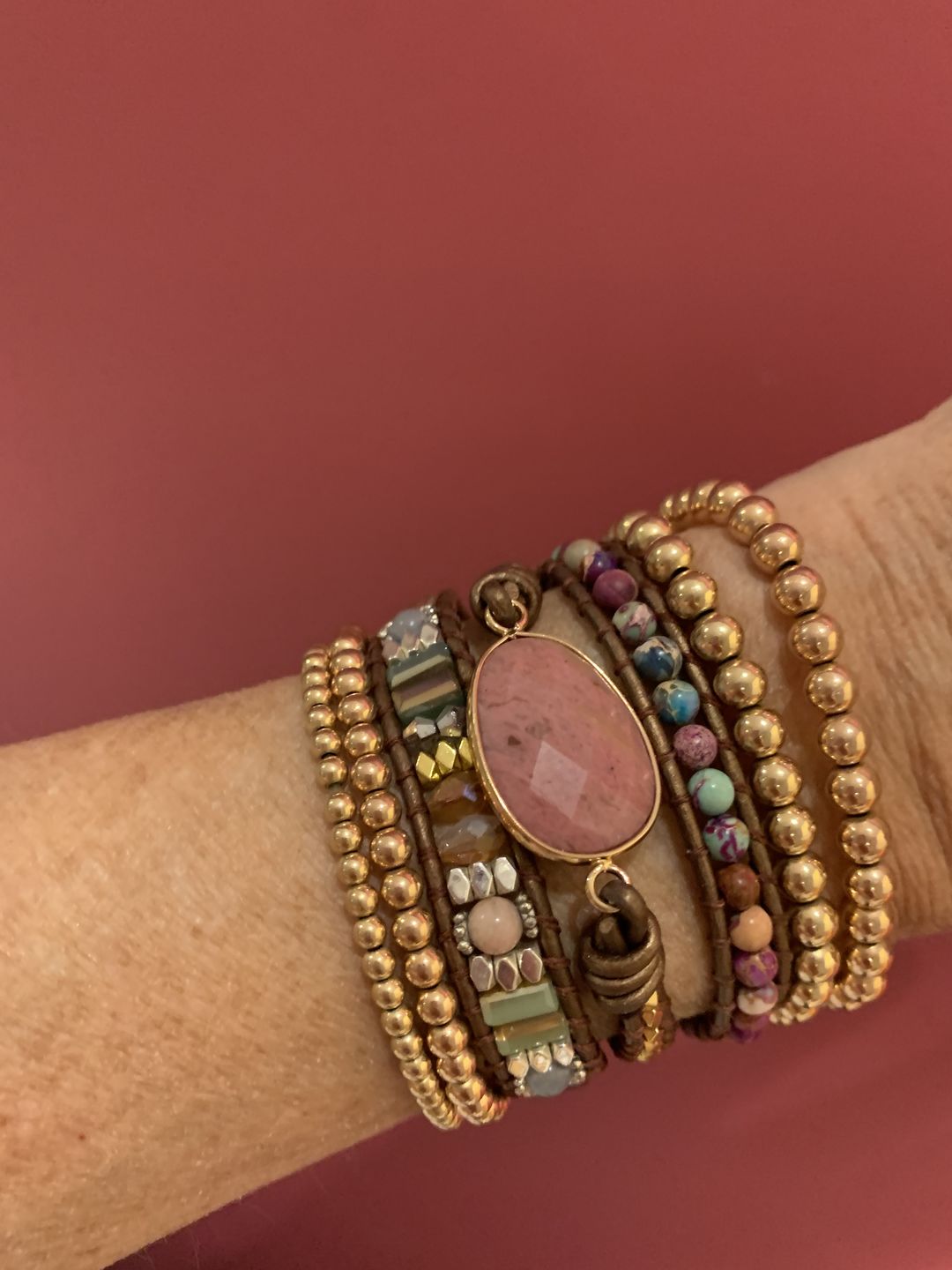 Customer photo review of Healing Rhodochrosite Wrap Bracelet