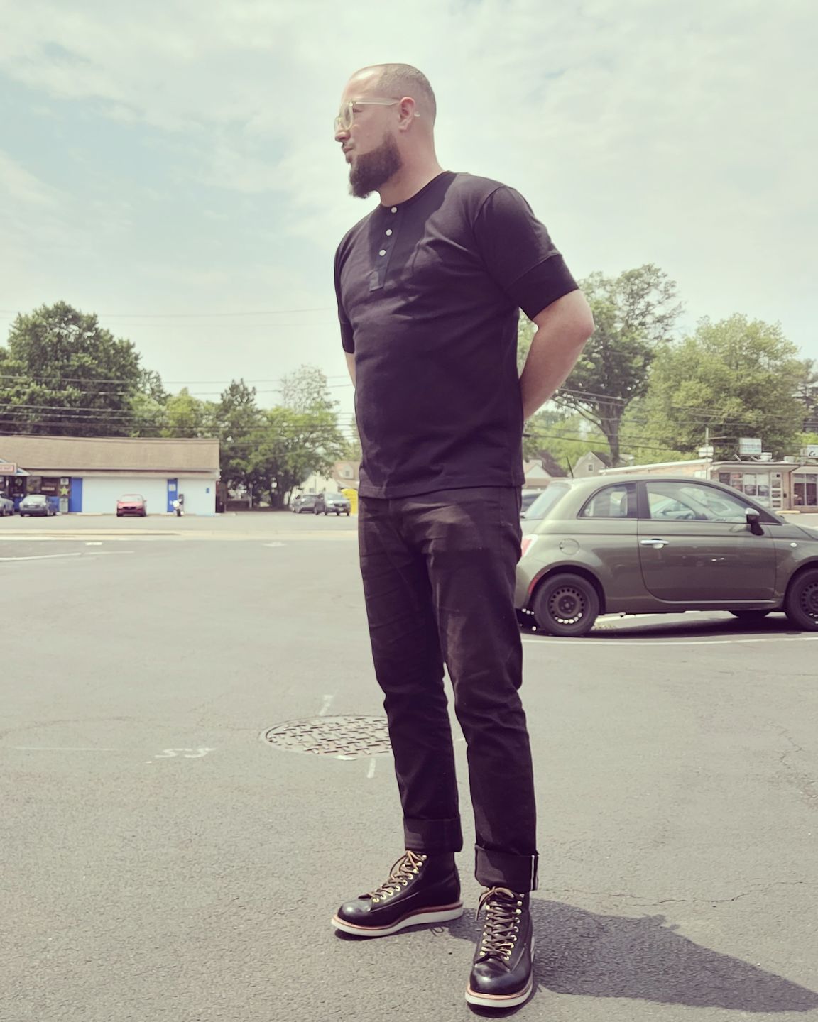 Customer photo review of Vintage Short Sleeve Henley T-Shirt - Black