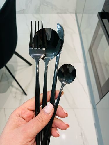 Customer photo review of Modern Black Flatware Set