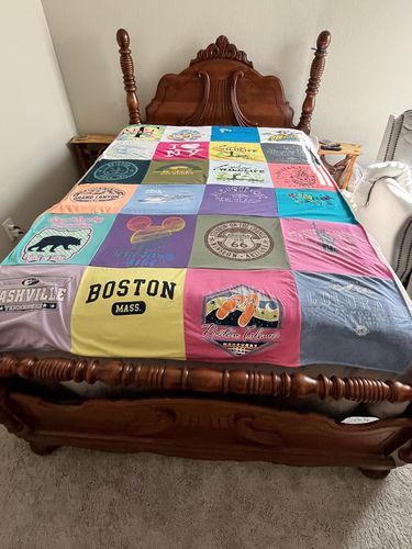 T-shirt quilt with travel, outdoors themes by Terri from TX