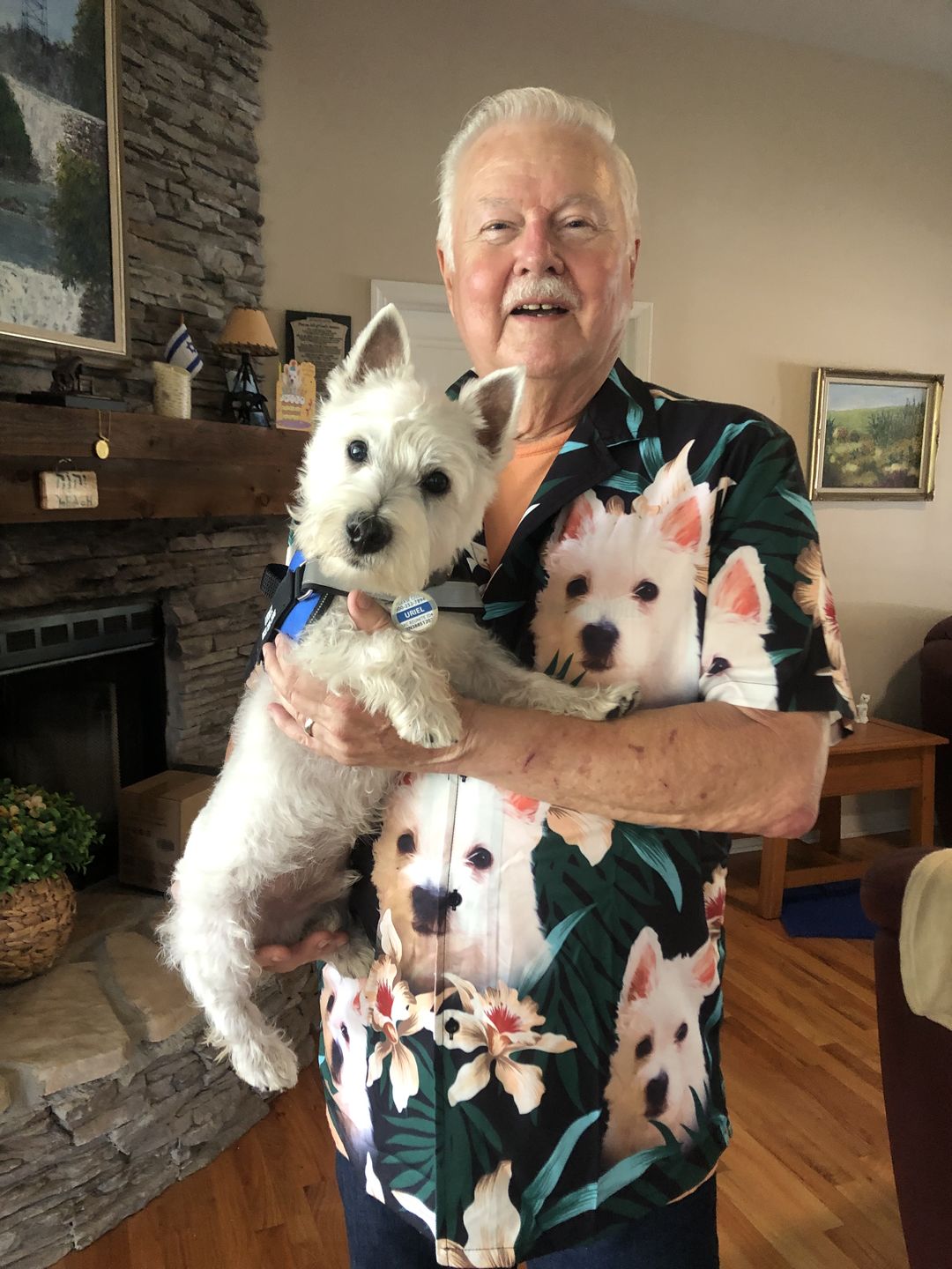 Customer photo review of Custom Hawaiian Shirt For Dog Lovers | Personalized Puppy Lovers Gift | Leaves & Flowers Pattern Dark Green Color Aloha Shirt