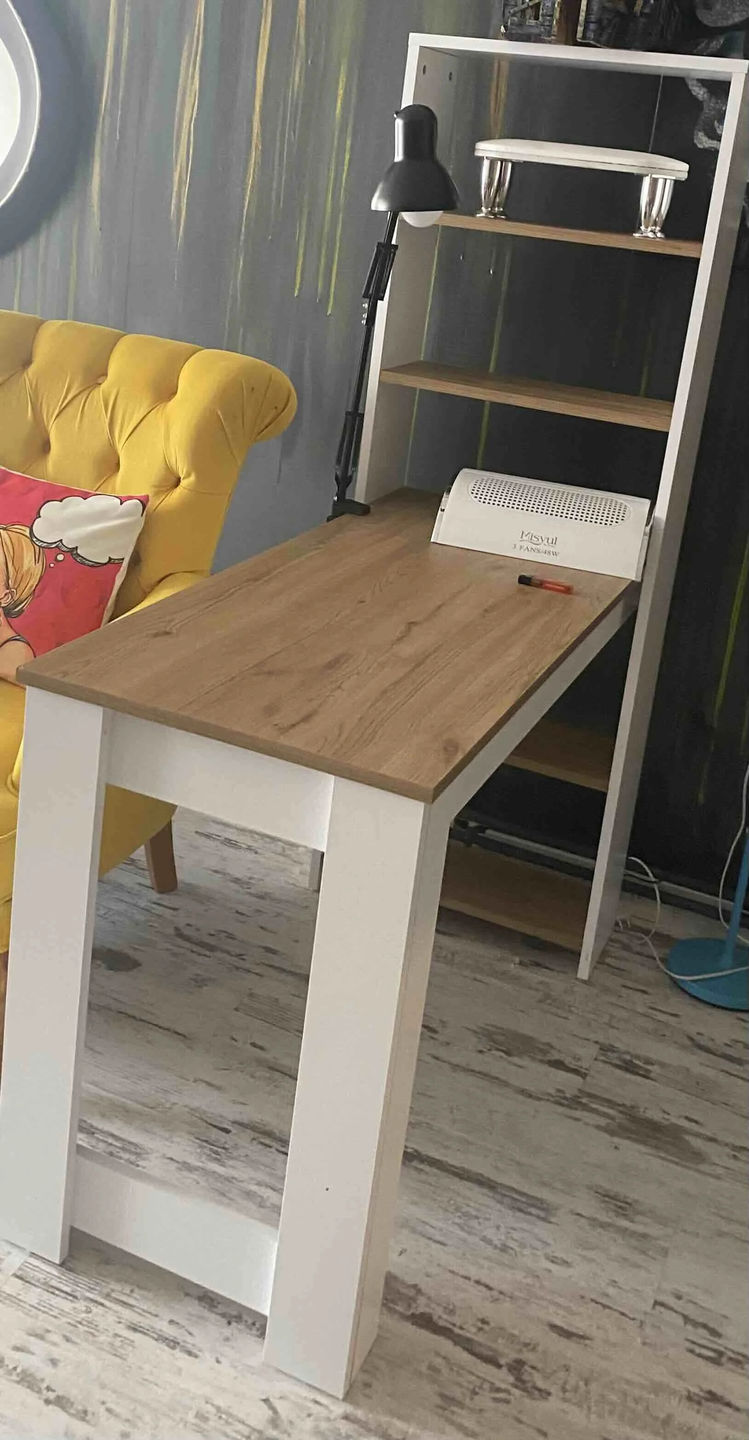 Customer photo review of Rani BJ113 Raflı Manikür Masası Makyaj Masası Sepet Ceviz - Beyaz