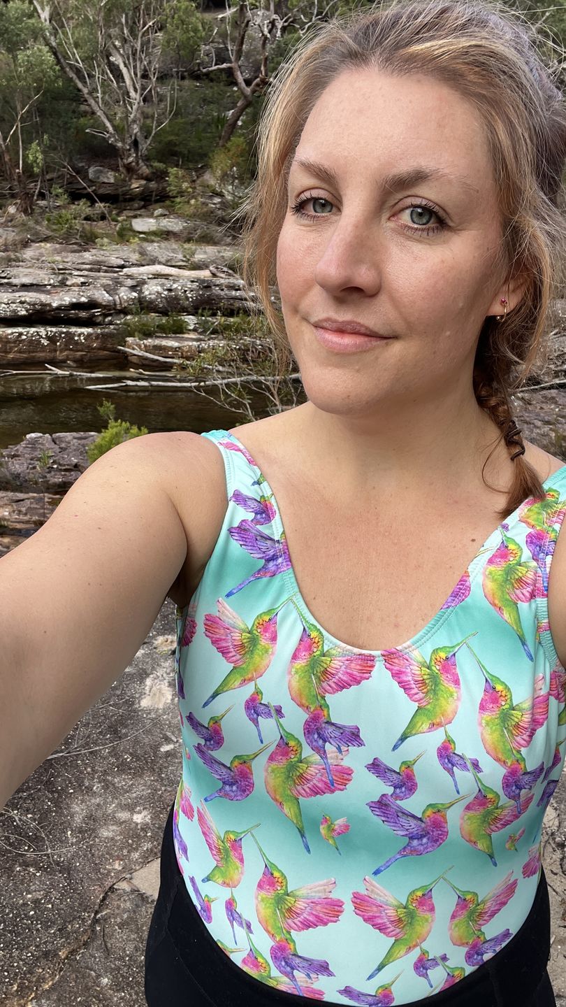 Customer photo review of Hummingbirds Women's One Piece Sleeveless Swimmers