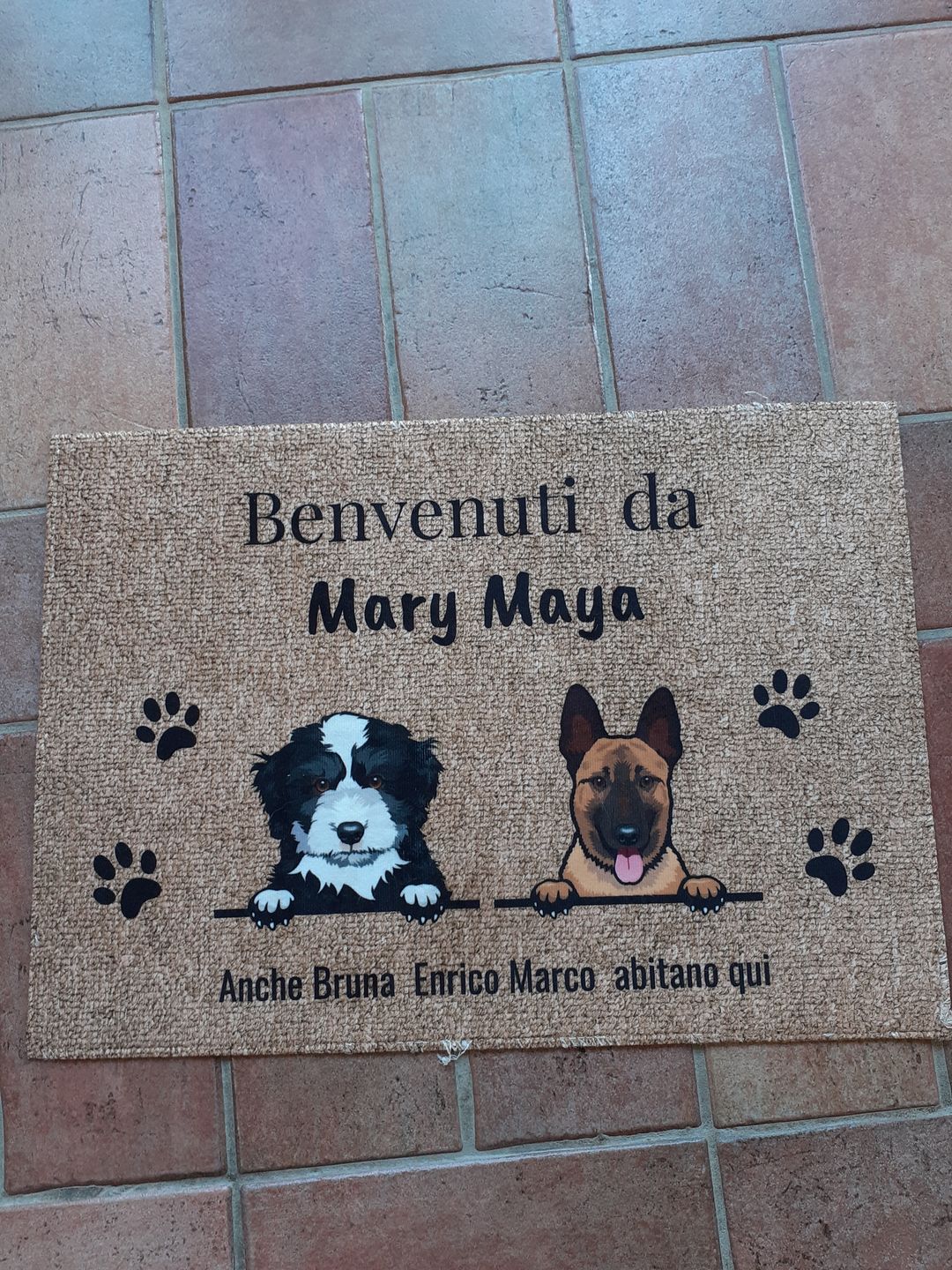 Customer photo review of Tutti i miei amici pelosi - Zerbino personalizzato
