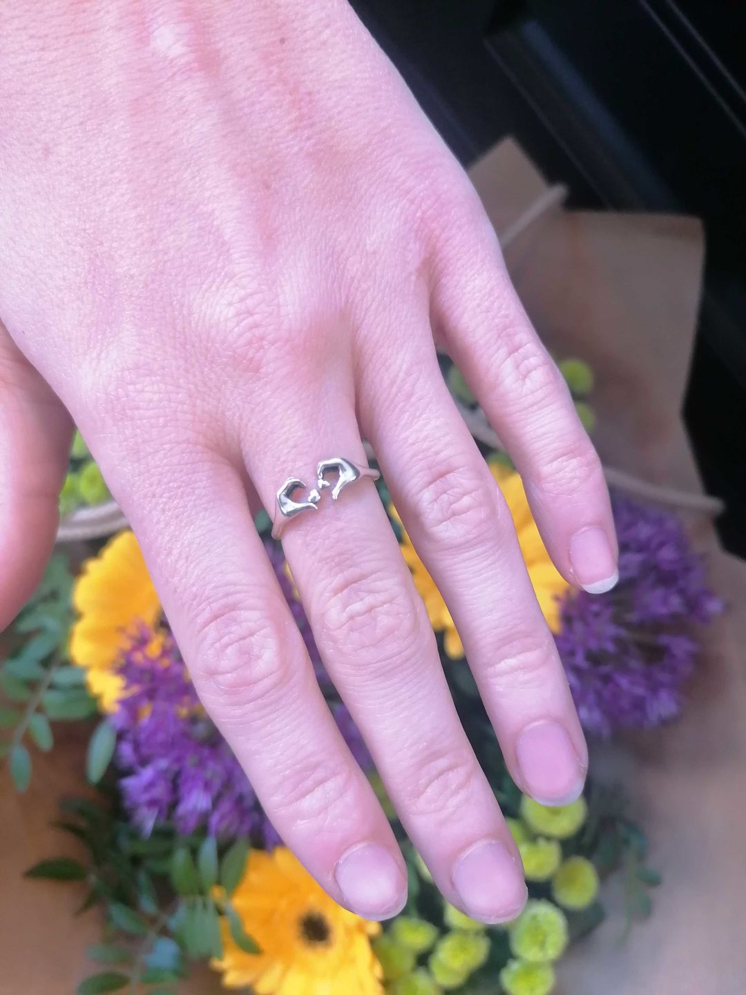 Customer photo review of 925 Sterling Silver Open Hand Heart Ring